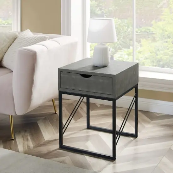 Walker Edison 18" 1-Drawer Shagreen Side Table Gray {6}