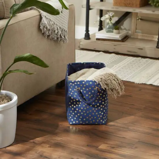 Medium Polyester Rectangle Bin With Gold Dots Nautical {7}