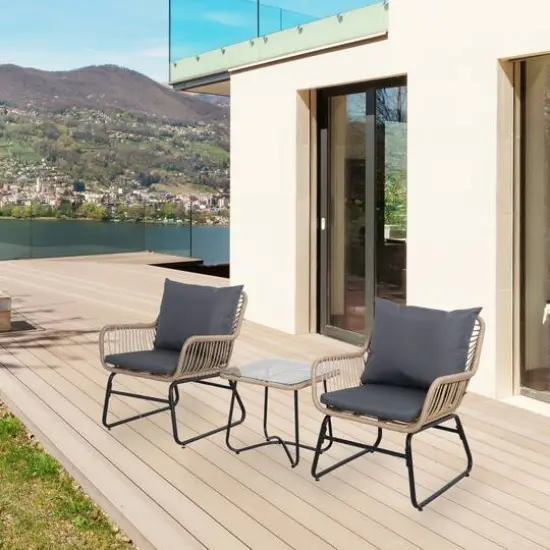 Santa Cruz Rattan Outdoor Patio Chat Set with Cushions {3}