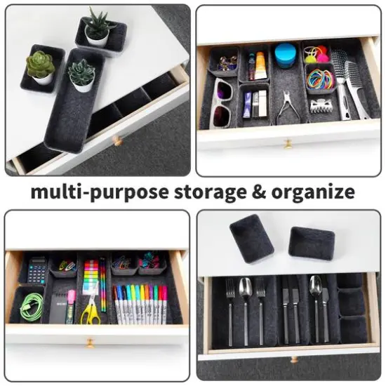 Welaxy Felt 8 Piece Drawer Organizer Tray Set Charcoal {7}