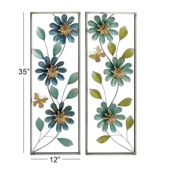 35" Green Metal Floral Wall D&eacute;cor Set {5}