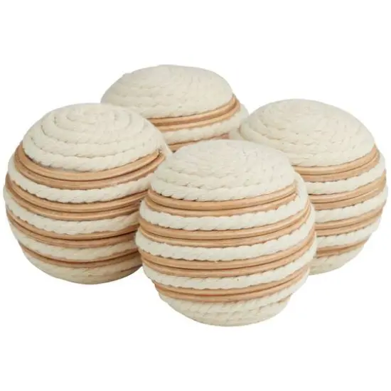 White Striped Handmade Jute Orbs & Vase Filler Set {7}
