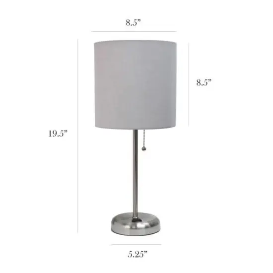 LimeLights 19.5" Brushed Steel Base Lamps with Charging Outlets, 2ct. Gray {4}