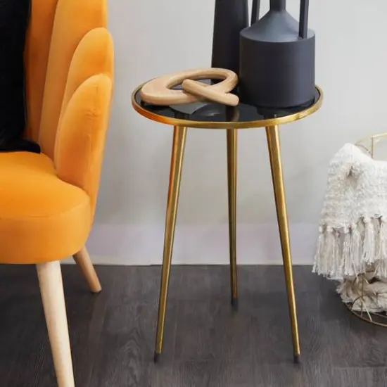 22" Aluminum Tripod Legs Accent Table with Shaded Glass Top Gold {8}