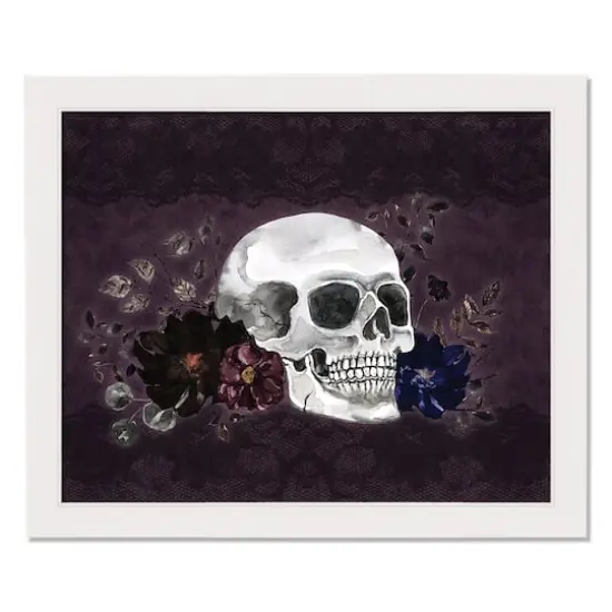 Floral Skull White Framed Print Wall Art {1}