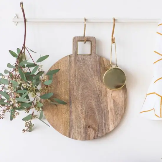 Hello Honey® Mango Wood Cutting Board with Brass Trim Handle {4}