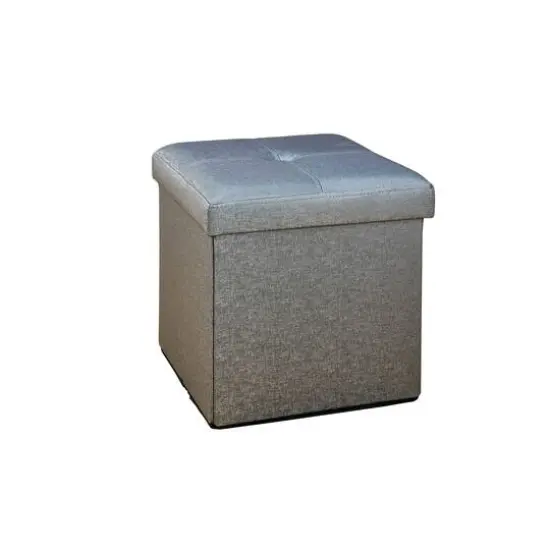 Simplify Metallic Faux Leather Folding Storage Ottoman Cube Pewter {1}