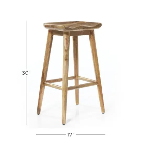 Brown Wood Contemporary Stool, 30" x 17" x 14" {8}