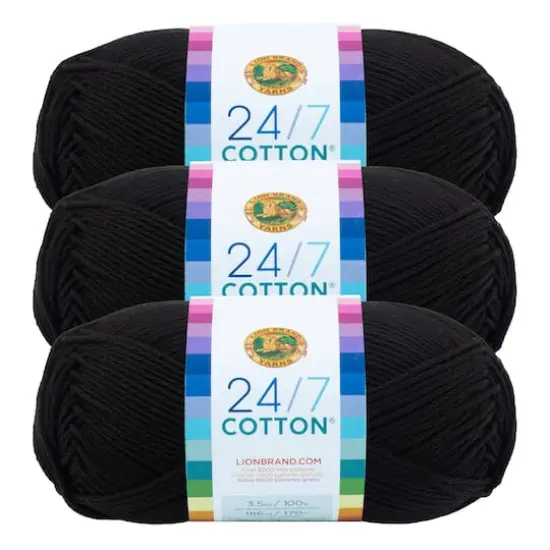 3 Pack Lion Brand&reg; 24/7 Cotton&reg; Yarn Black {1}