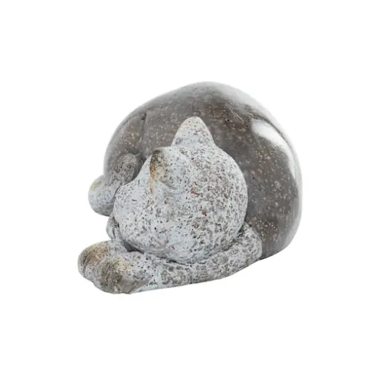 15" Gray Polystone Country Cat Garden Sculpture {3}