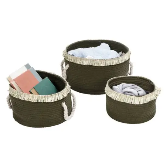 Honey Can Do Olive Nesting Cotton Rope Baskets with Fringe Set {4}