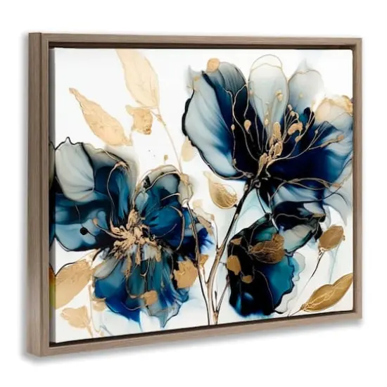 Stupell Industries Blue Swirling Modern Flowers Floater Framed Art Brown {4}