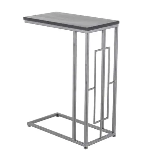 26" Gray Iron & Wood Contemporary Accent Table {7}