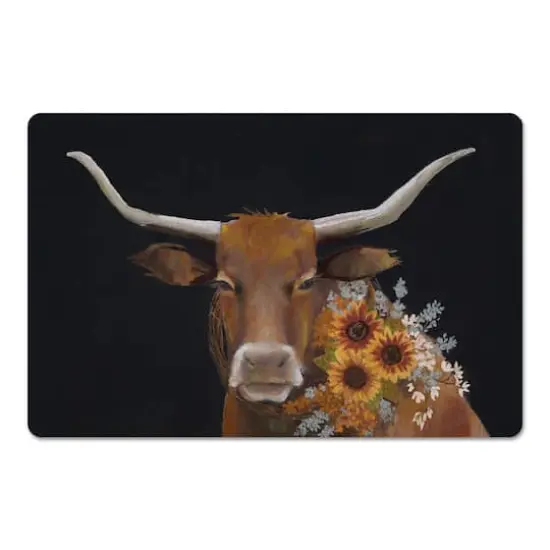 Longhorn With Sunflowers 18" x 27" Floor Mat {1}