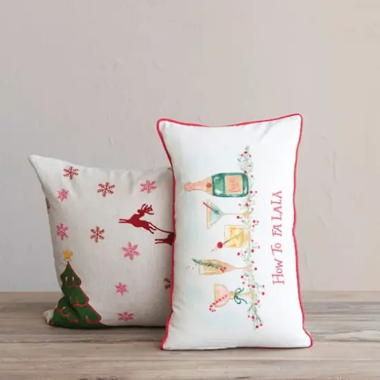 Hello Honey&reg; 18" Embroidered Tree & Snowflakes with Reindeer Linen Throw Pillow {3}