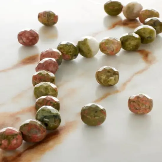 Green & Orange Unakite Faceted Coin Beads, 8mm by Bead Landing&trade; {3}