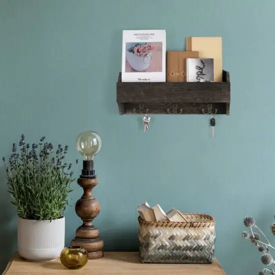 NEX&trade; Rustic Brown Wall-Mounted Wooden Key Rack with 3 Double Key Hooks {4}