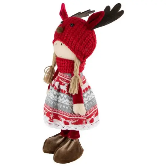 16'' Little Nordic Girl in Moose Antler Hat Christmas Figure {12}