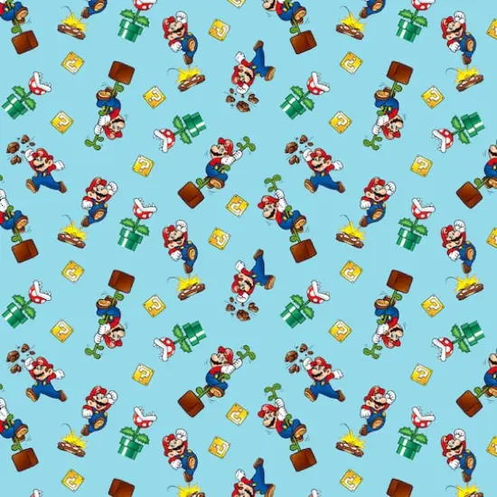 Nintendo&reg; Super Mario Mario Toss Light Blue Cotton Fabric {1}
