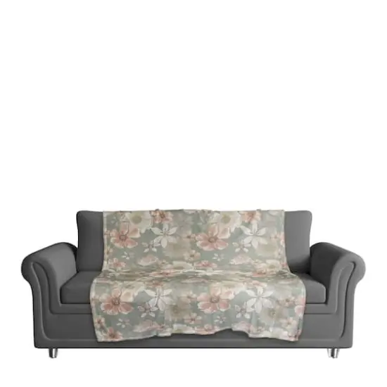 Watercolor Florals Coral Fleece Blanket Green {4}