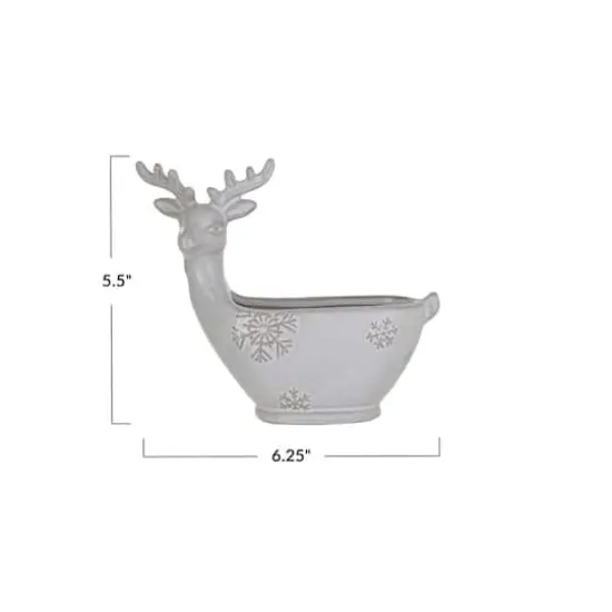 Hello Honey&reg; 5.5" White Stoneware Deer Shaped Bowl with Snowflakes & Reactive Glaze {4}