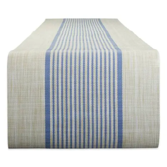DII&reg; 72" French Blue Middle Stripe PVC Woven Table Runner {1}