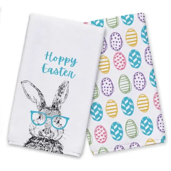 Hoppy Easter Bunny Glasses Tea Towel Set {1}