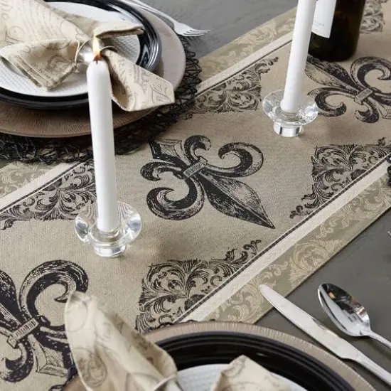 Fleur De Lis Stripe Jacquard Table Runner {6}