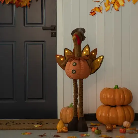 Glitzhome&reg; Lighted Fabric Turkey Standing D&eacute;cor with Telescoping Legs & Timer {14}