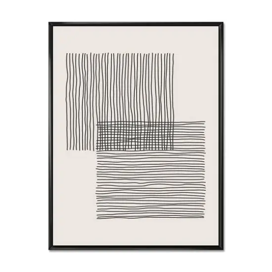 Designart - Minimal Geometric Lines And Squares II - Modern Canvas Wall Art Print in Black Frame {4}
