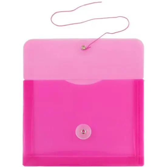 JAM Paper 5.5" x 7.5" Button & String Tie Closure Plastic Envelopes, 12ct. Fuchsia Pink {4}