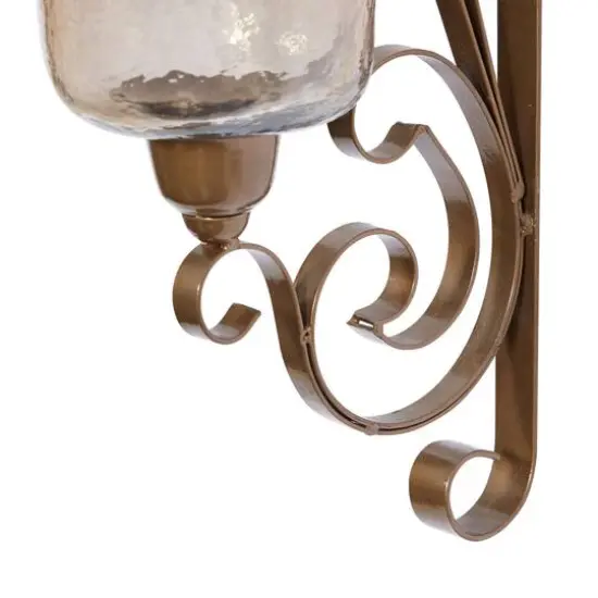 Brown Iron Traditional Candle Wall Sconce, 20" x 11" x 7" {4}