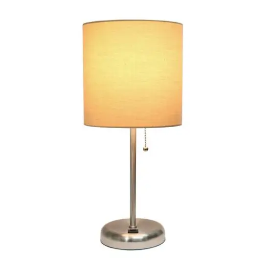 Creekwood Home 19.5" Oslo USB Port Table Lamp Brushed Steel/Tan Shade {5}