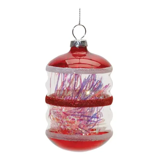Red Finial with Tinsel Filling Glass Ornaments Set {5}
