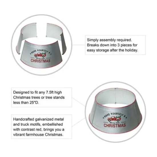 Glitzhome&reg; Silver 26" Truck Metal Tree Collar {9}