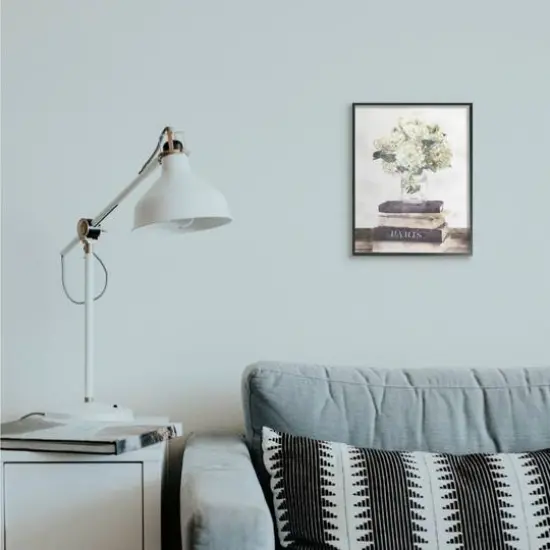 Stupell Industries White Florals on Parisian Bookstack with Black Frame Wall Accent {3}