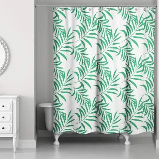 Palm Print Shower Curtain Green and White {3}