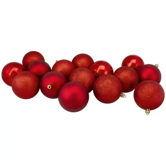 16ct. 3" Hot Red Shatterproof 4-Finish Christmas Ball Ornaments {4}