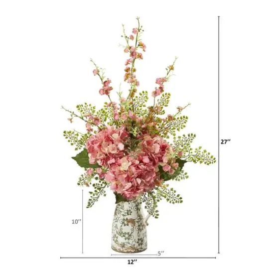 2ft. Cherry Blossom, Hydrangea & Maiden Hair Arrangement in Floral Pitcher {3}