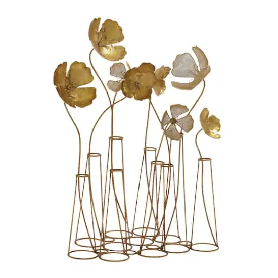 21" Gold Metal Flowers Sculpture {1}