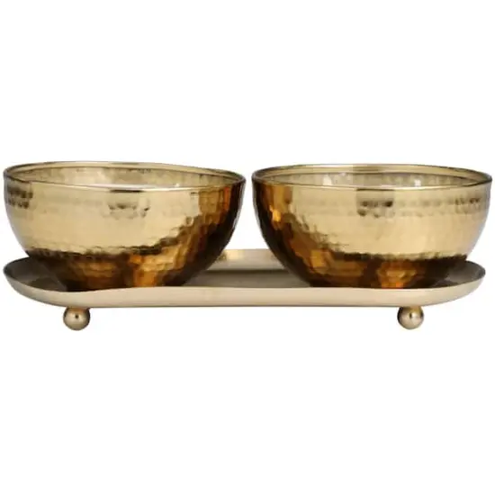 White Wax Egyptian Mint Scented Candle Set with Gold Hammered Containers and Oval Holding Tray {6}
