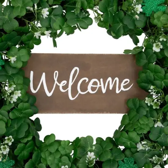 20" Shamrock Welcome St. Patrick's Day Twig Wreath {5}