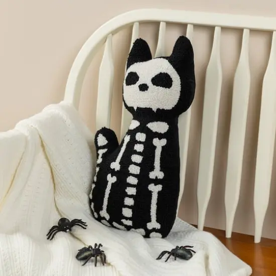 Glitzhome&reg; 18"H Halloween Hooked Skeleton Cat Shaped Pillow {3}