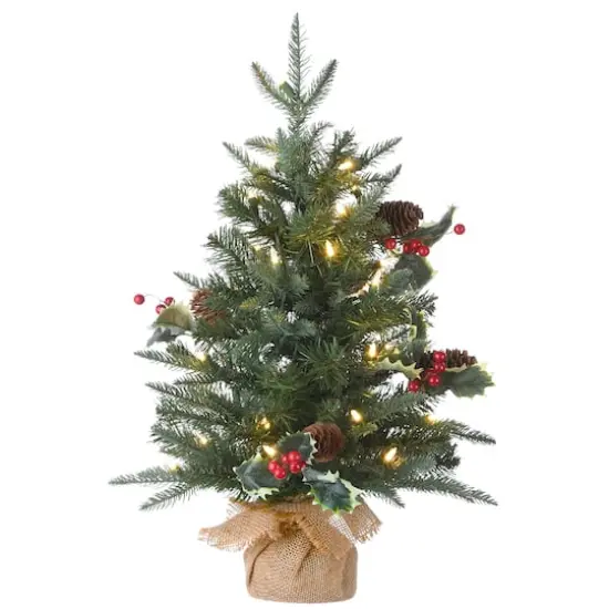 2ft. Pre-Lit Happy Hill Pine Artificial Christmas Tree, Warm White LED Lights {1}