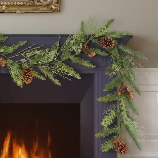 9ft. Green Cypress Spring Garland with Pinecones {4}