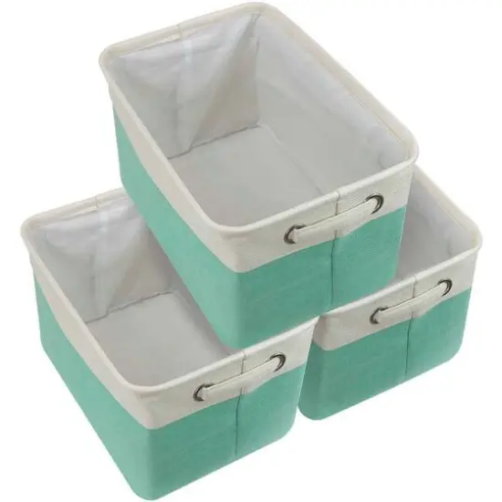 Sorbus 15" Cream Trimmed Twill Collapsible Storage Basket Set Green {4}