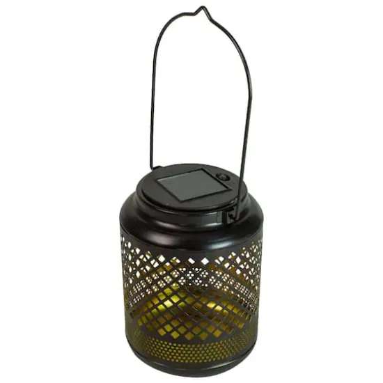 7" Black Diamond Cutout LED Outdoor Solar Lantern with Handle {1}