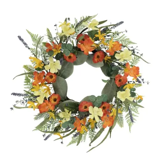 24" Multicolor Dogwood, Poppy & Daisy Floral Spring Wreath {1}