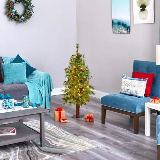 4ft. Pre-Lit Wyoming Alpine & Pinecone Artificial Christmas Tree, Clear LED Lights {8}