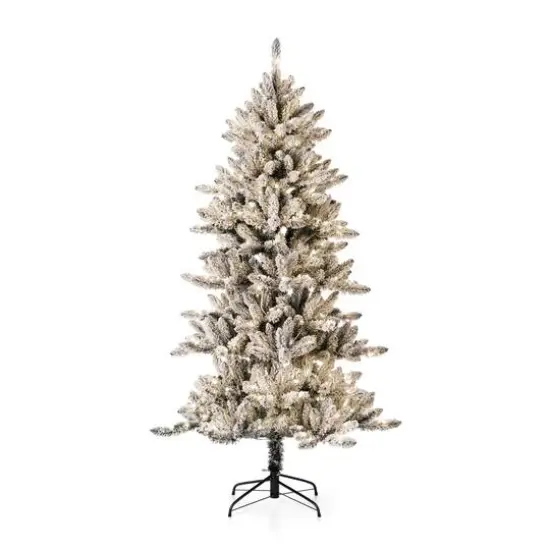 6ft. Pre-Lit Flocked Fir Artificial Christmas Tree, Warm White LED Lights {1}